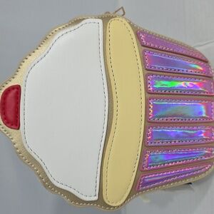 Cupcake White Iridescent Pink Novelty Gold Hardware Crossbody Purse